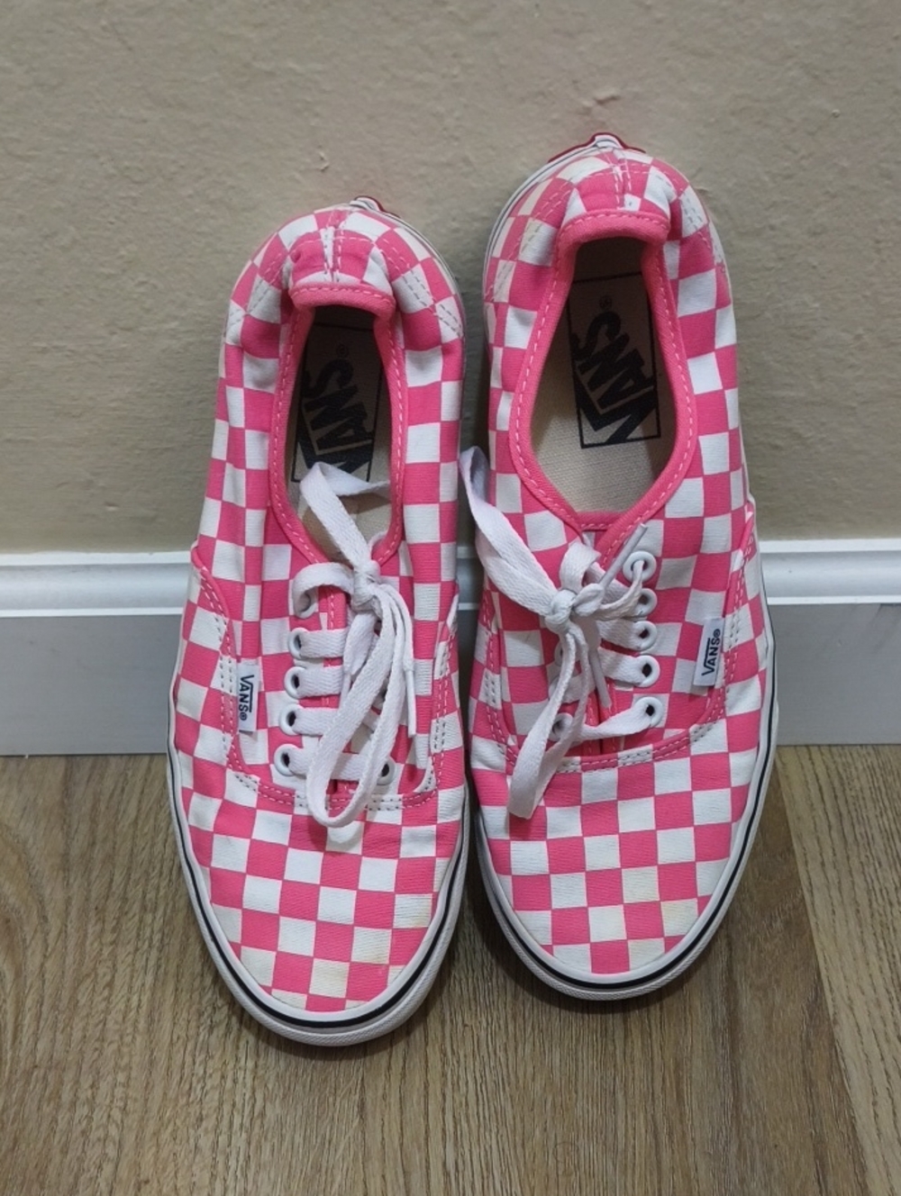 Vans Pink and White Checkerboard Low-Top Sneakers